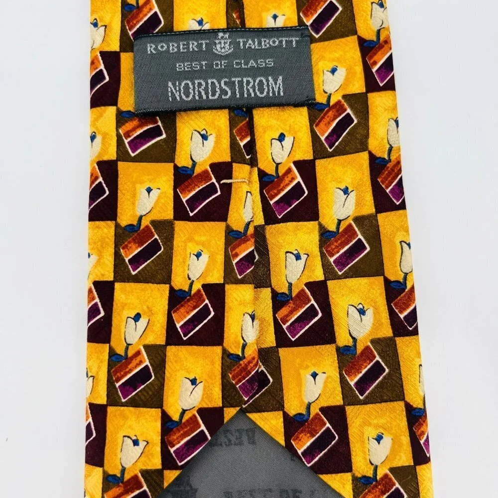 Robert Talbott Best of Class Butter Yellow Check Tie‎ Tulips 100% Silk Nordstrom